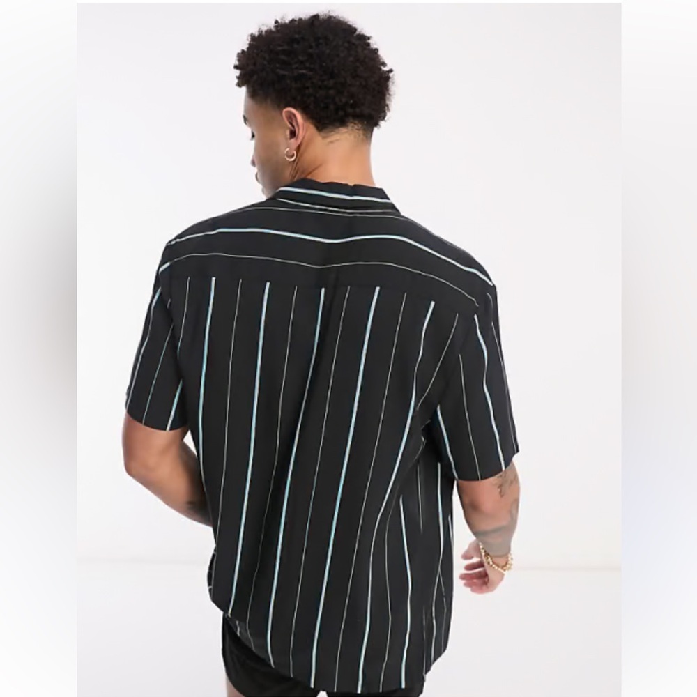 ASOS Design Stripe Oxford Shirt Black - Picture 7 of 7
